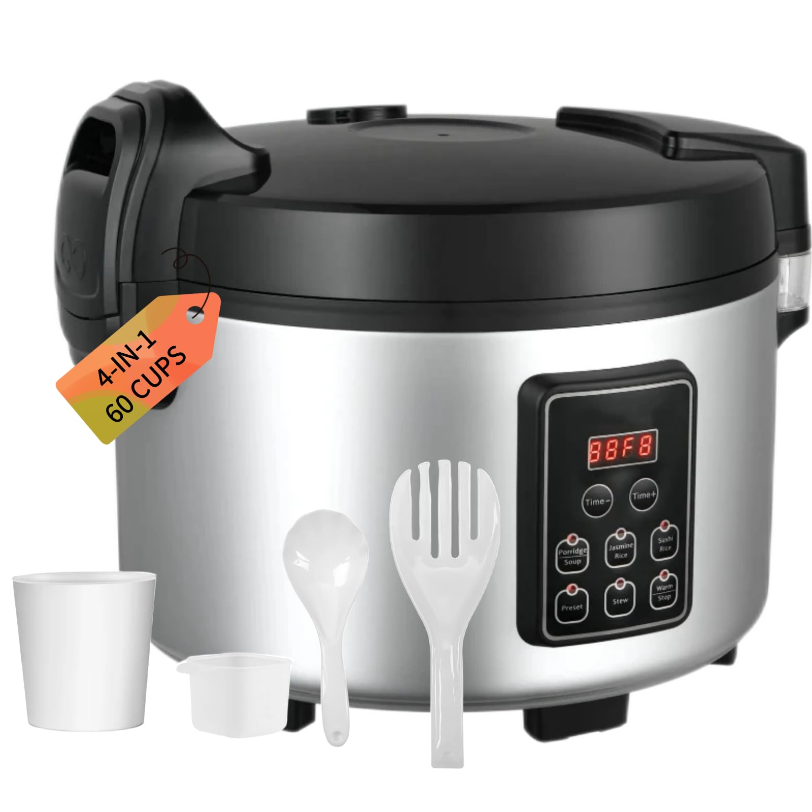 DAZITN Commercial Rice Cooker 60 CUPS (Cooked Rice)& Food Warmer | 13L/13.8Qt Extra Large Multifunctional Rice Cooker | 1350W Fast Cooking with Time Display & Preset|Restaurant Company Canteen Use