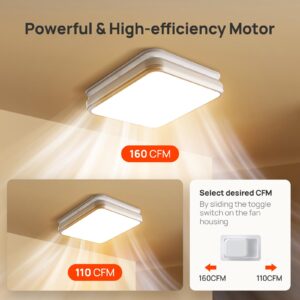 Consciot Bathroom Exhaust Fan with Light, 110/160 CFM Adjustable, 1.0 Sone, 40W Bathroom Ventilation Fan with Light for Ceiling, 1500lm LED Light 3000K/4000K/5000K Selectable & 2700K Nightlight