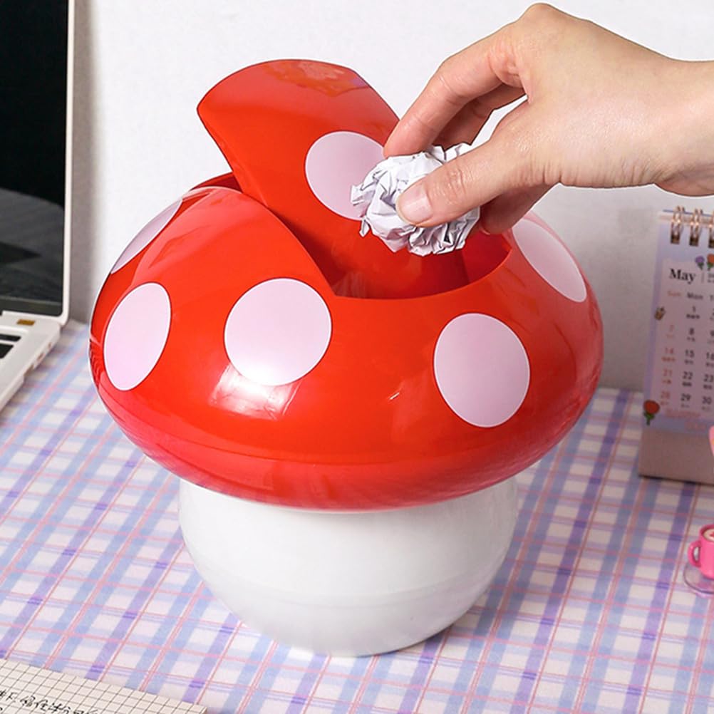 Cabilock Mushroom Trash Can Mini Trash Can with Lid Mushroom Basket Countertop Mini Garbage Cans Cute Mini Trash Can Pen Cup Holders for Desktop, Bedroom, Offices