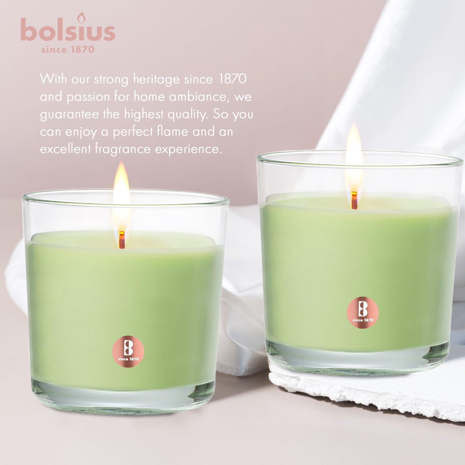 Bolsius Green Tea Scented Candle - Premium Long-Lasting Candle Jar, 43+ Hours Burning Time - Natural Candle with Plant-Based Wax- Smokeless. Clean-Burning Aromatherapy Candle - Large, 8oz Glass Jar