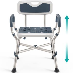 pelegon shower chair (450lb) with padded armrests and back, shower chair for elderly and disabled, adjustable height shower seat, heavy duty shower chair for inside shower, handicap shower chair- blue