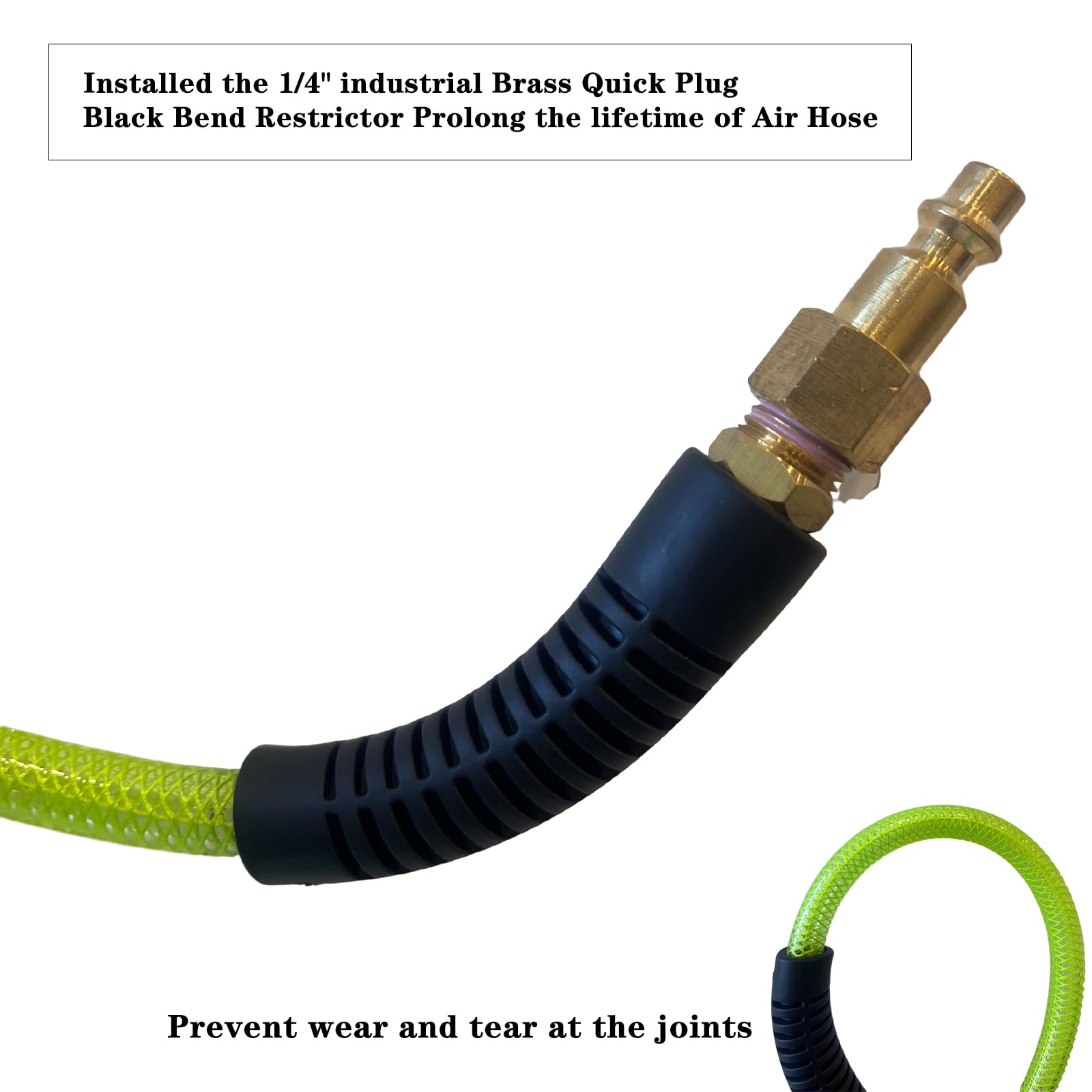 Air Hose 1/4 in x 100 ft, Polyurethane(PU), Reinforced Air Compressor Hose, Lightweight, Kink Resistant with 1/4” Industrial High Flow Quick Coupler&Plug, Bend Restrictors,300 PSI (100FT, White Green)