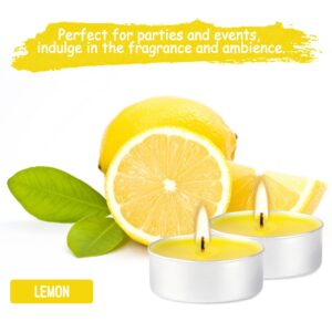 100 Pack Scented Tealight Candles 4 Hours, Lemon Aromatherapy Candles for Votive Home, Wedding Holiday and Emergency (Yellow)