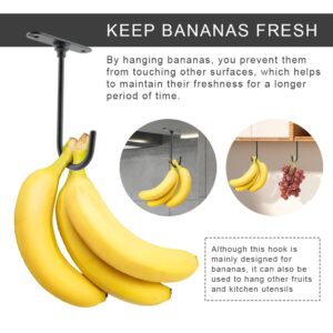 Ranjaner 2Pcs Banana Hook with S Hooks, Self Adhesive Metal Hooks Under Cabinet to Keep Bananas Fresh, Kitchenware Hanging Tools for Fruit, Pots, Towels, Cup(Black)