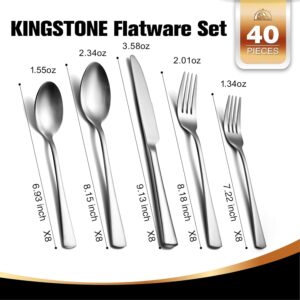 KINGSTONE Silverware Set for 8, 40-Piece Forged 18/10 Stainless Steel Flatware Set, Mirror Finish Cutlery Set Dishwasher Safe for Home, Restaurant, Wedding, Party