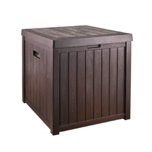 ehhly deck box, 51 gallon front porch package bin delivery box for outside, small patio outdoor storage boxes waterproof, uv resistant plastic resin pool storage bins with lids, brown