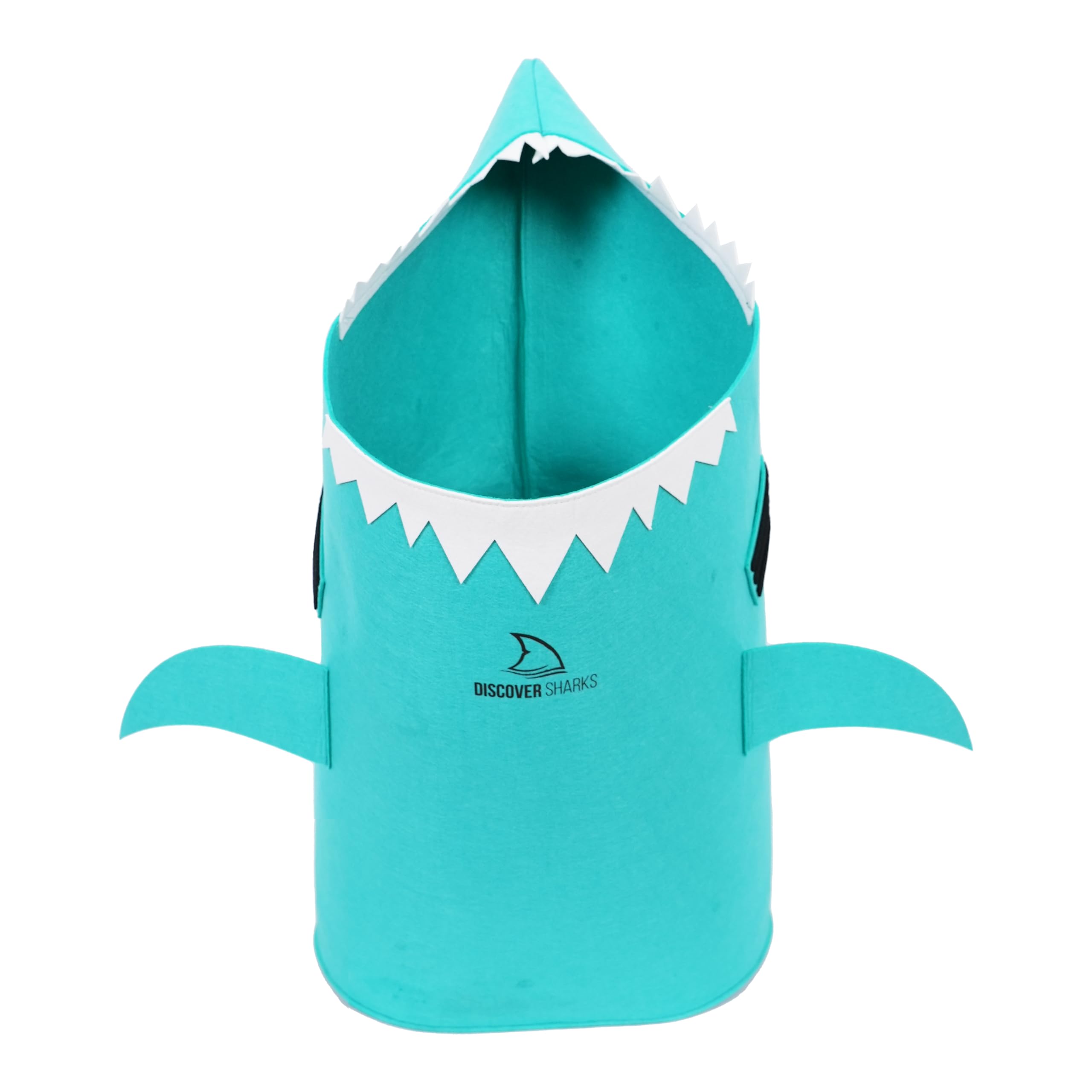 DiscoverSharks Sharky Hamper - Laundry basket for kids. Felt laundry hampers with a fun shark design to encourage kids to tidy their rooms. Toy organizer and basket. (Teal)