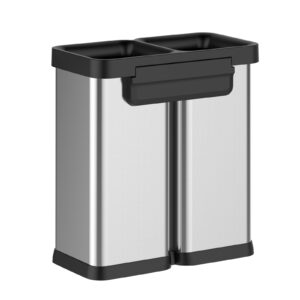 GAOMON 2x7.9 Gallon Kitchen Trash Can, Dual Compartment Waste Bins, Open Top, No Lid Stainless Steel Trash Bin for Kitchen, Office, Restaurant