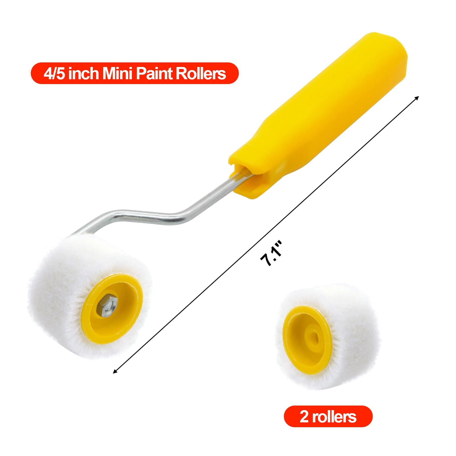 MingQiEven 4/5 inch Mini Paint Rollers for Touch up Trim Edge or Corner, Extra Small Paint Wool Brushes, Tiny Painting Tool(1 Brush +2 Rollers)