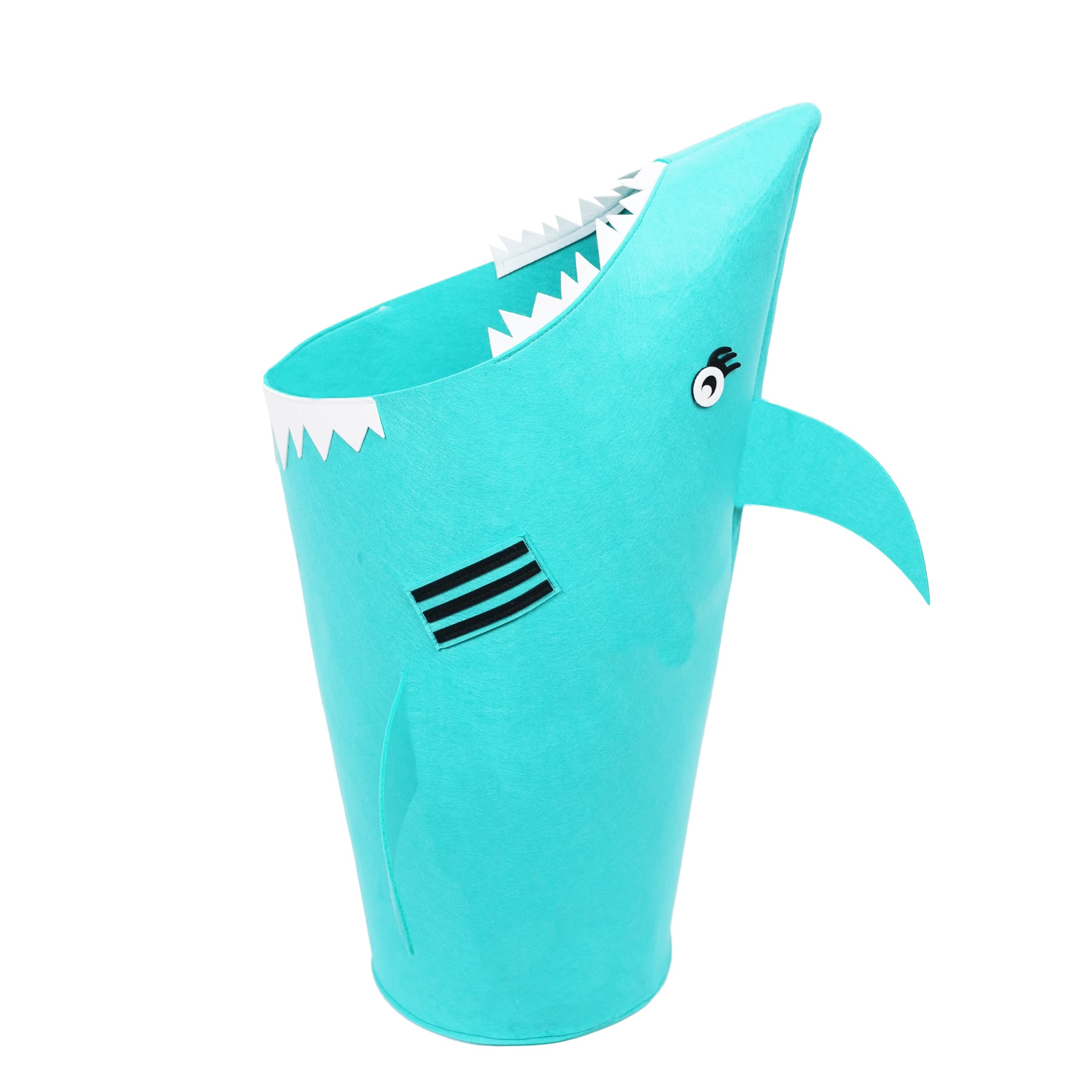 DiscoverSharks Sharky Hamper - Laundry basket for kids. Felt laundry hampers with a fun shark design to encourage kids to tidy their rooms. Toy organizer and basket. (Teal)