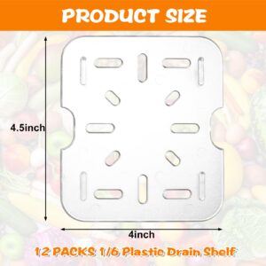 12 PCS Plastic Drain Shelf for 1/6 Size Food Pan Clear Plastic Grate Acrylic Food Drain Trays Plastic Drain Pan Clear Drain Trays for Food Fruit Vegetables Sink Teapot Dish Kitchen Restaurant Hotel