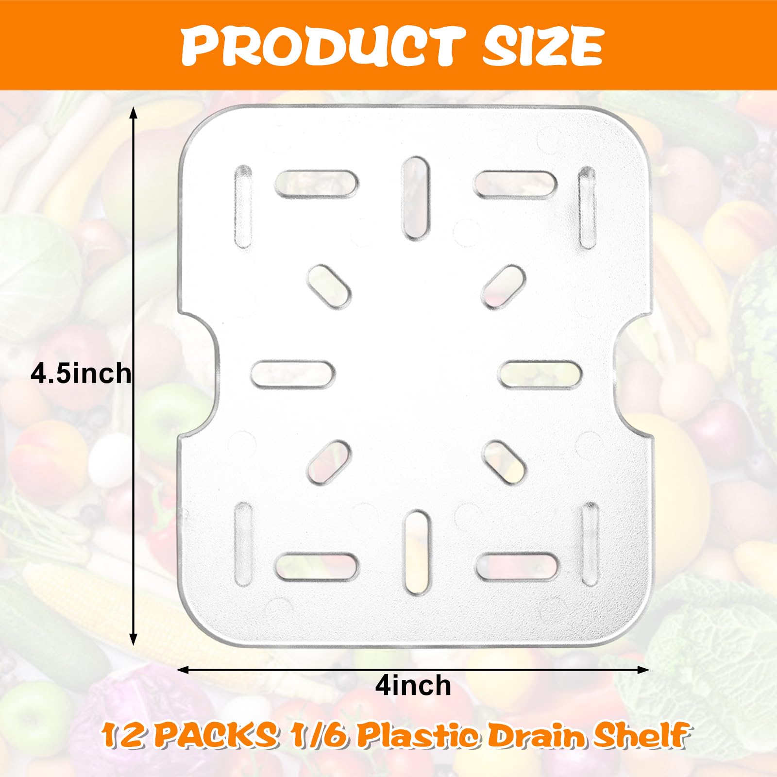 12 PCS Plastic Drain Shelf for 1/6 Size Food Pan Clear Plastic Grate Acrylic Food Drain Trays Plastic Drain Pan Clear Drain Trays for Food Fruit Vegetables Sink Teapot Dish Kitchen Restaurant Hotel