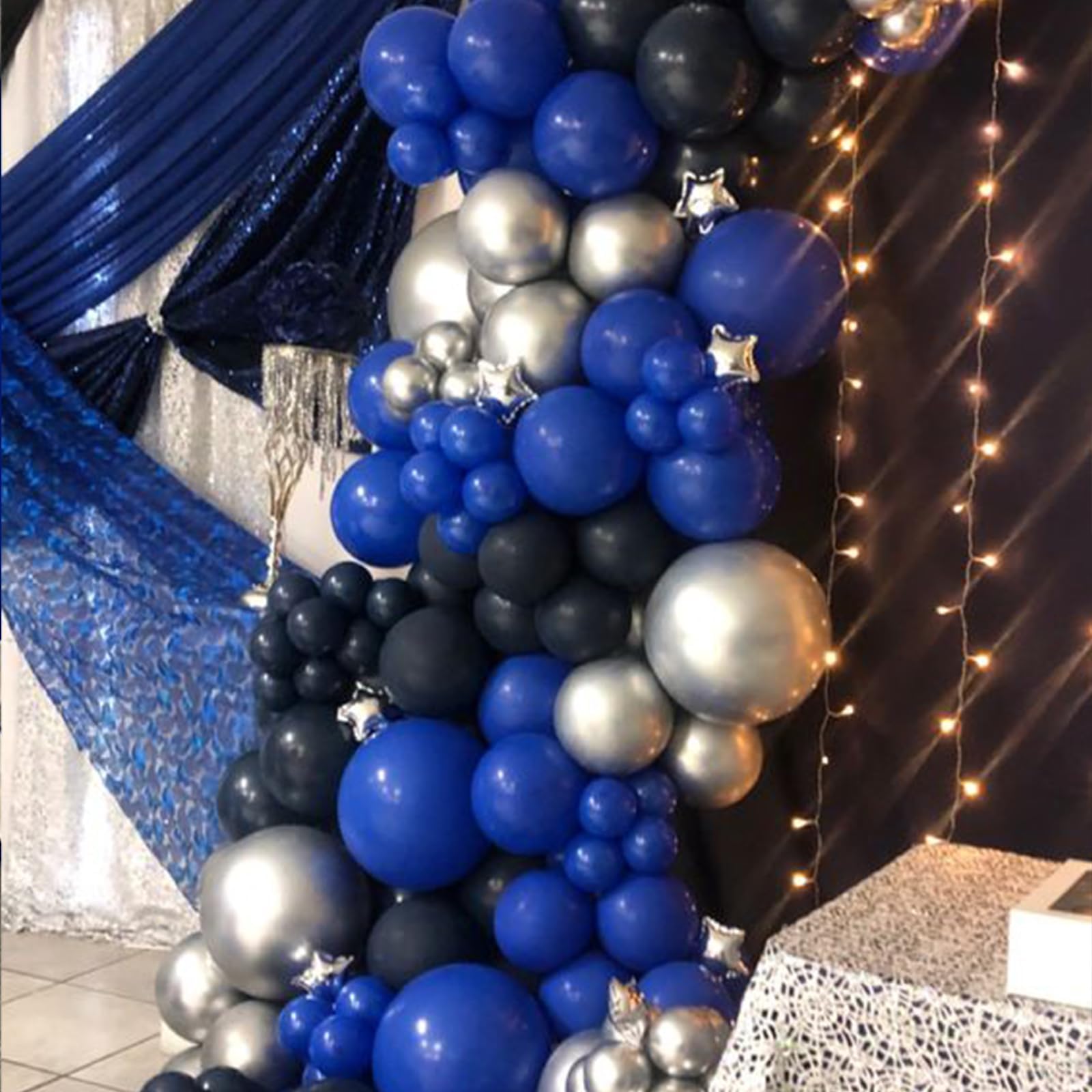 Blue and Black Balloons, 35pcs Blue Black and Silver Balloons, Dark Blue Black Latex Balloons Silver Confetti Balloons for Boys Birthday Baby Shower Wedding Graduation Party Decorations