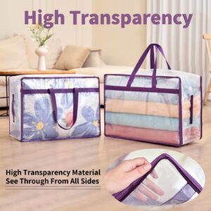 20 Gallon Large Clear Blanket Storage Bags for Bedding with Zipper Handles, 76L Oversized Comforter Storage Bag King Size, Folding Plastic Bedding Storage for Clothes, Bed Sheet, Pillow, Toys, 4Pack