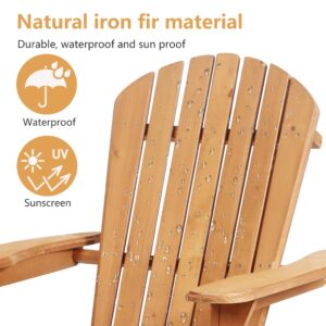 Set of 2 Adirondack Chairs Folding Outdoor Lawn Chairs Weather Resistant Patio Fire Pit Chairs with Wooden Construction for Garden Lawn Beach Outdoor Balcony, Natural