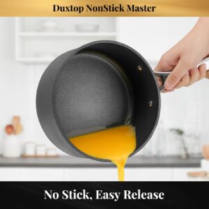 Duxtop Nonstick Master Saucepans Hard Anodized 2 Quart Small Sauce Pan with Lid, Aluminum Cooking Pot PFAS-Free, Oven Safe to 500°F, Black