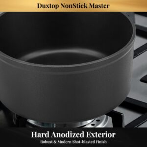 Duxtop Nonstick Master Saucepans Hard Anodized 2 Quart Small Sauce Pan with Lid, Aluminum Cooking Pot PFAS-Free, Oven Safe to 500°F, Black