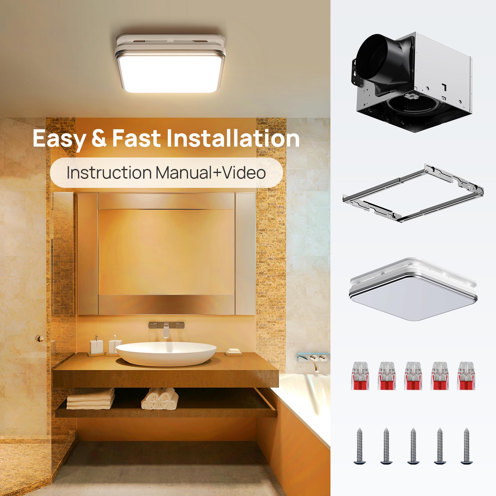 Consciot Bathroom Exhaust Fan with Light, 110/160 CFM Adjustable, 1.0 Sone, 40W Bathroom Ventilation Fan with Light for Ceiling, 1500lm LED Light 3000K/4000K/5000K Selectable & 2700K Nightlight