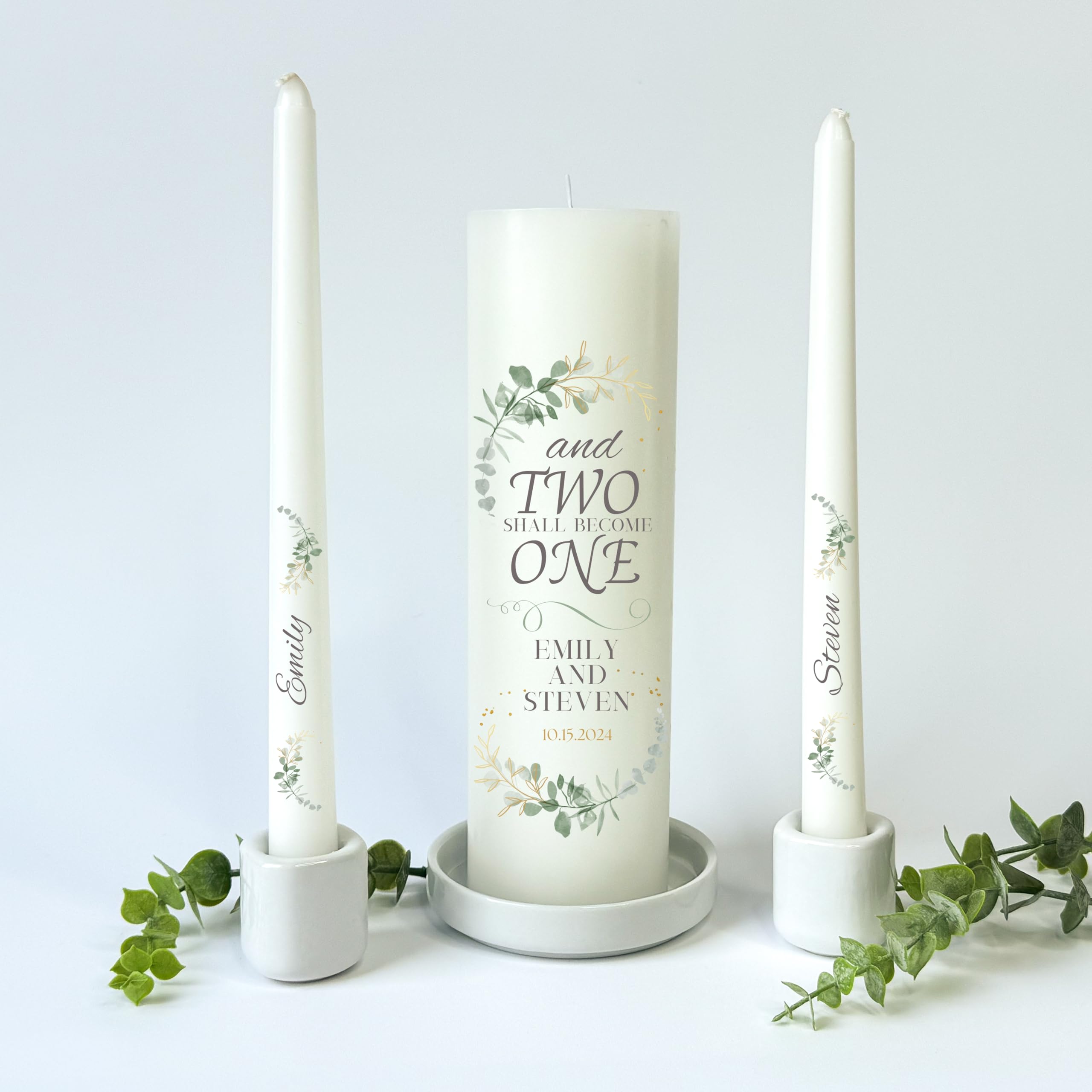 Unity Candles for Wedding, Unity Set, Custom and Personalized Pillar and Taper Candles with Bible Quote, Unscented White Premium Wax, Religious and Wedding Ceremony, Special Events (Custom Date)