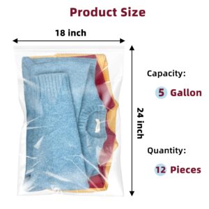 Large 5 Gallon Plastic Zipper Storage Bags, 18x24 Inches Clear Reclosable Storage Bags 12Pieces