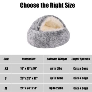 HYQ Small Dog Bed with Cover Cave, Cozy Cat Cave Bed, Round Puppy Bed with Hooded Cover, Cat Beds for Indoor Cats Washable, Dog Beds for Small Dogs with Anti-Slip Bottom (Grey, 20×20 Inch)