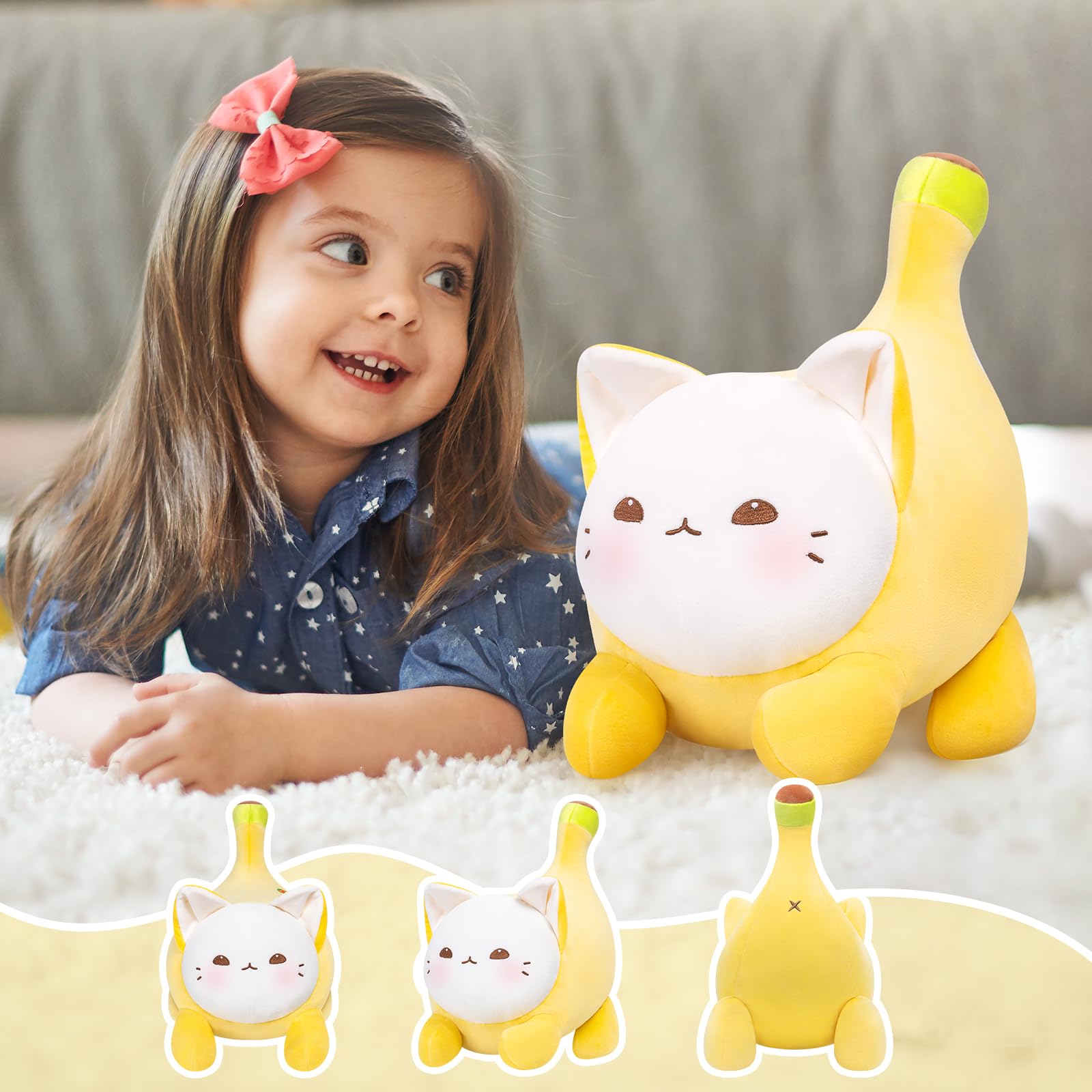 Caaaat Banana Cat Stuffed Animal,Cute Cat Plush Pillow, Banana Cat Stuffed Toy, Cute Plushies Toy Hugging Pillow for Kids for Kids & Adults