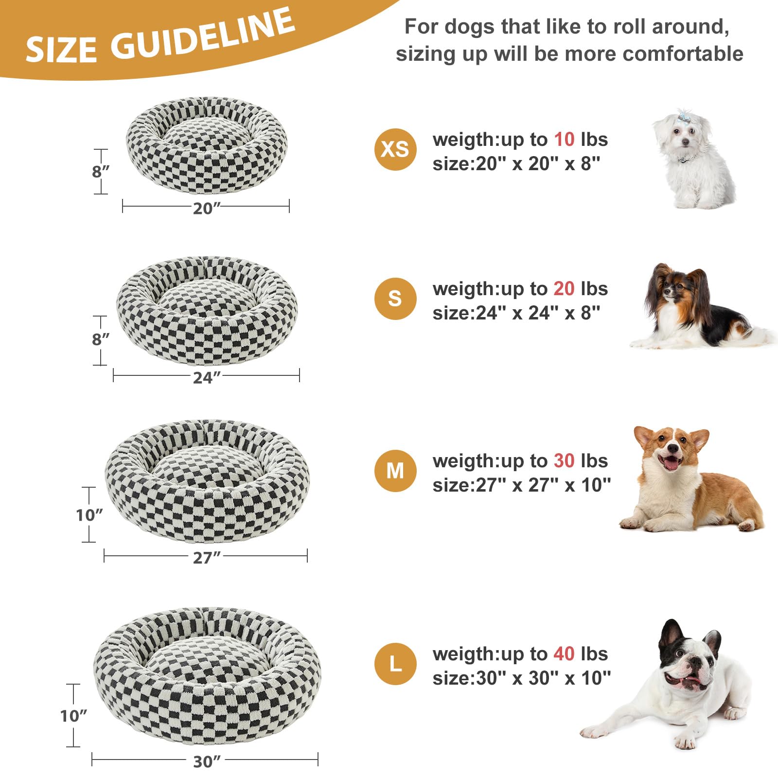 BFPETHOME Donut Dog Beds for Small Dog, Round Cat Beds for Indoor Cats, Calming Pet Bed for Puppy and Kitty with Non-Slip Bottom, Cute Fancy Dog Bed Machine Washable Plush Fabric