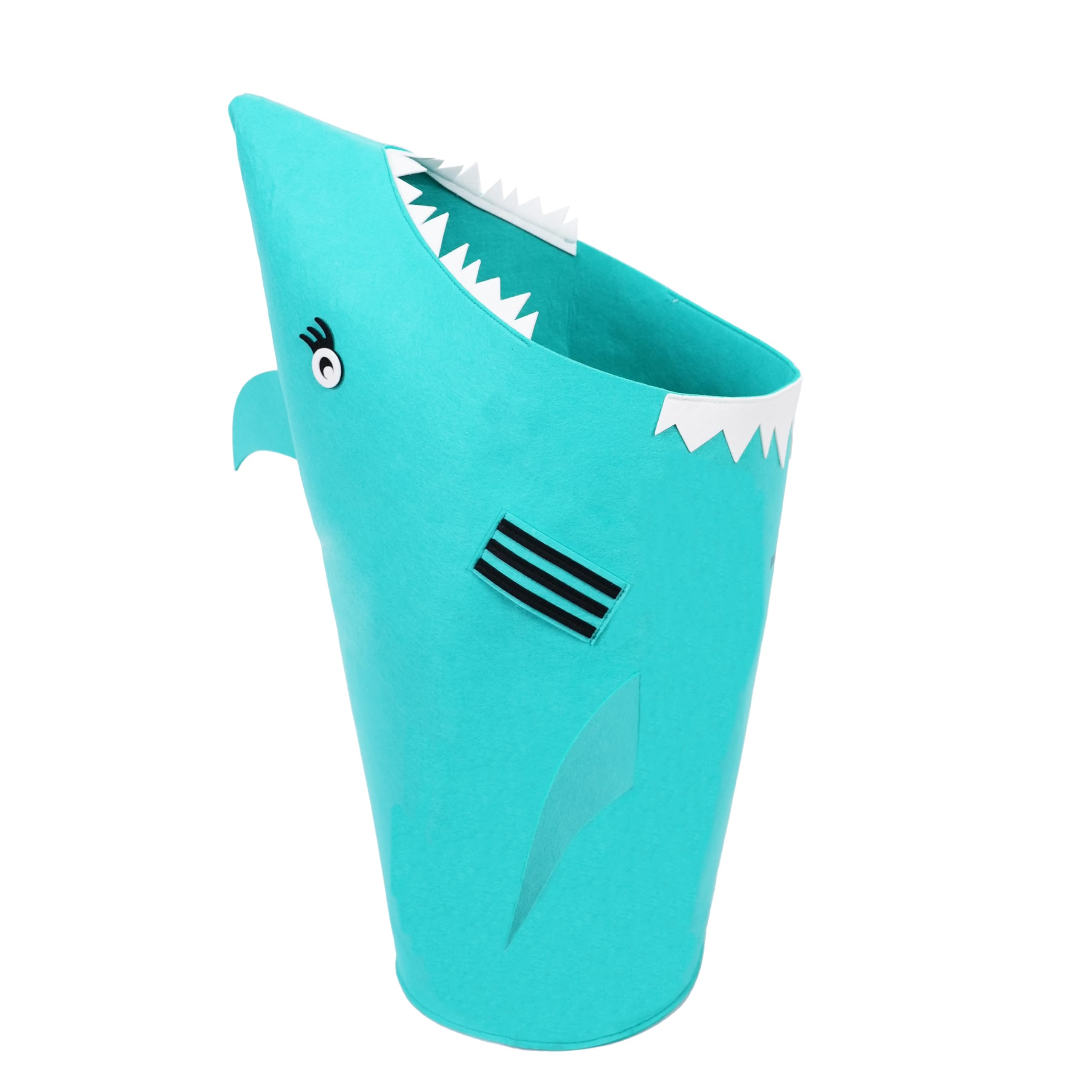 DiscoverSharks Sharky Hamper - Laundry basket for kids. Felt laundry hampers with a fun shark design to encourage kids to tidy their rooms. Toy organizer and basket. (Teal)