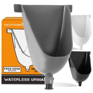 stock your home waterless urinal for men (gray), plastic urinals for men's garage, shed, or backyard, wall mount urine diverter and outdoor camper urinals, portable urinal for men, waterless toilet