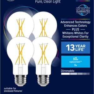 GE Reveal HD+ LED Light Bulbs, 60 Watt, A19 Bulbs (4 Pack)