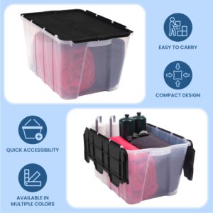 Organize-It!- 8 Pack Flip-Top Tote, 13 Gal., Storage Tote with a Clear Base, Bags for Small Item Storage, 22.25’’ L x 15.25’’ W x 12.1’’ H, Clear/Black