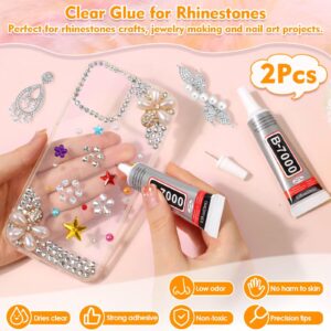 B-7000 Glue with 14000Pcs Craft Rhinestones for Clothes, Resin Silver Rhinestones Flatback Gems NonHotfix Rhinestone Bling Kit with Fabric Super Glue for Graduation Cap, Shoes, Tumblers, Makeup