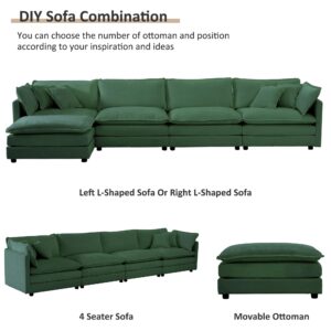 Suheww 146" Oversized L-Shaped Modular Sectional Sofa Couch for Living Room, Modern Soft Chenille Large Cloud Couch, Comfy 4-Seater Deep Seat with Chaise & Movable Ottoman (Green, L-Shaped 4 Seat)