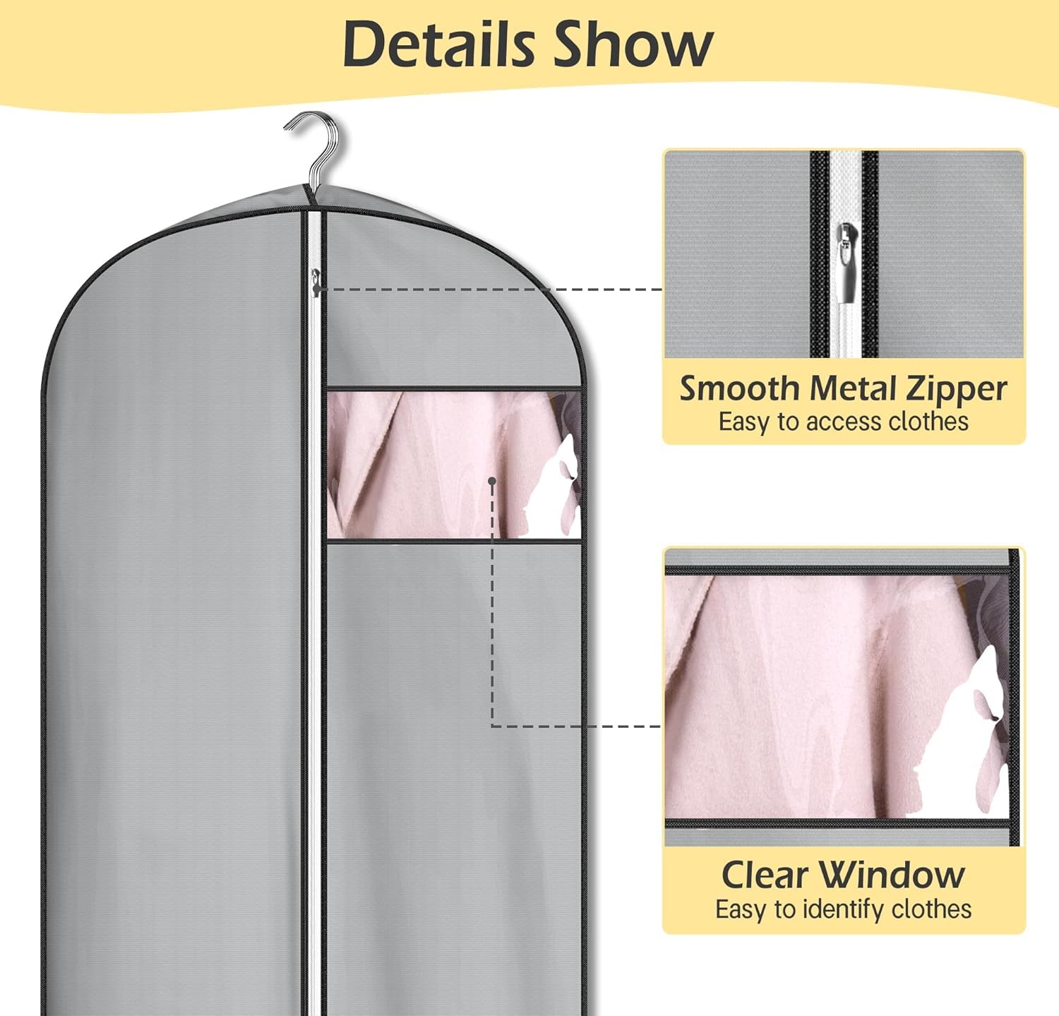 MISSLO 4" Gusseted Garment Bags for Hanging Clothes 65" Dress Bags for Gowns Long Waterproof Dress Cover for Closet Hanging Clothes Storage Bag, 3 Packs