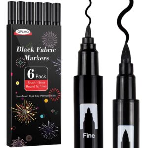 gplmq black fabric markers - dual tips fabric marker permanent for clothes, non-toxic, no fading, no bleeding fabric paint pens for personalizing shirts, hats, canvas and textiles