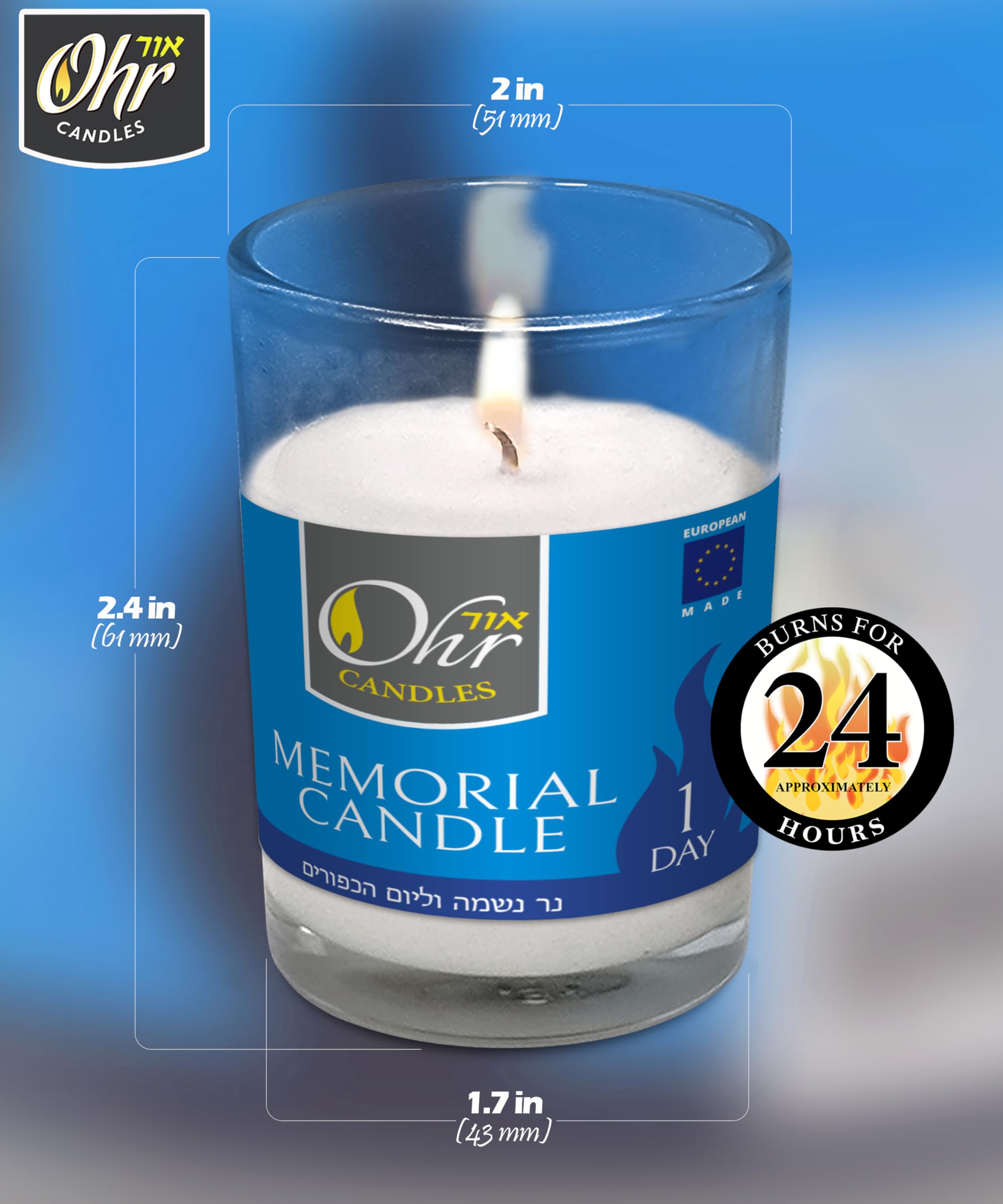 Ohr Candles Yahrzeit Memorial Candles - 1 Day Yahrzeit Candle - Yartzeit Candles 24 Hour Yom Kippur Jewish Candles in Glass Tumbler - 12 Pack