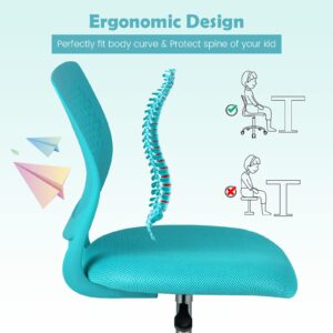 MEDIMALL Kids Desk Chair, Ergonomic Kids Office Chair Ages8-12 w/Lumbar Support, Low-Back Teen Desk Chair for Girls Boys, Small Cute Kids Computer Chair for Bedroom/Study/Vanity Desk, Turquoise