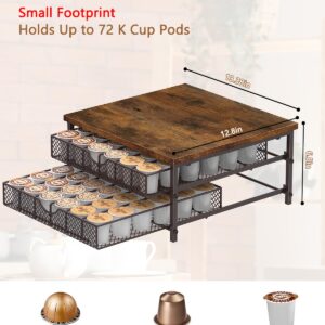 MOOACE Coffee Pod Holder for K Cup Holder Drawer Holder, Coffee Pod Drawer For Counter, 2 Tier K-Cup Storage With Sliding Baskets, 72 Capacity Pods Organizer Cups Capsule for Coffee Station, Brown