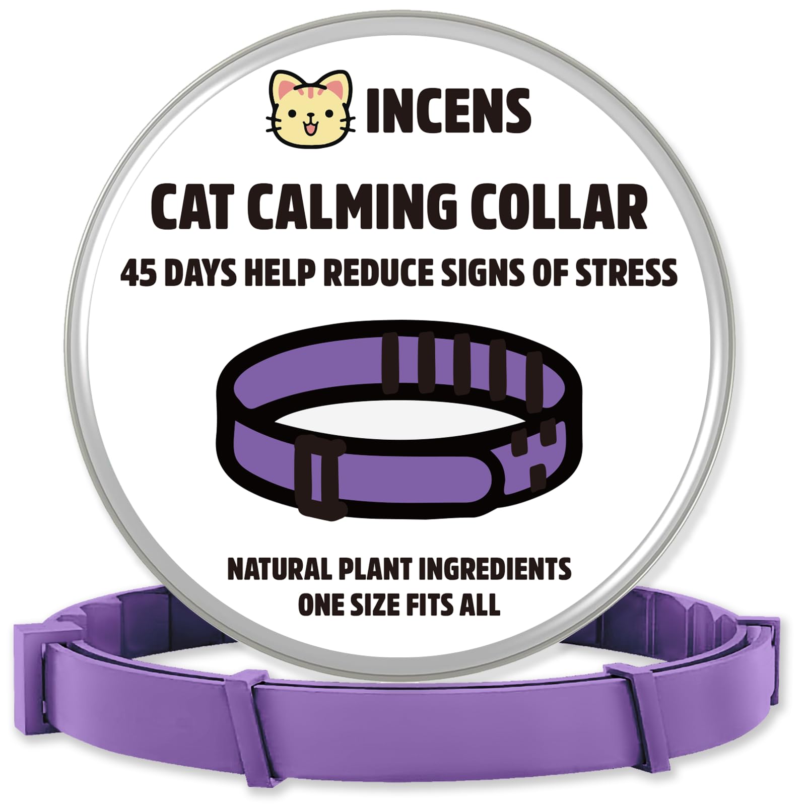 INCENS Calming Collar for Cats, Cat Calming Collar Anxiety Relief Adjustable,Essential Oil Collar with 45 Days for Kitten Medium Large Cats purple-1Pcs