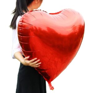 [4 Pcs] 32" Big Red Heart Foil Balloons, Big Giant Jumbo Heart Shaped Mylar Aluminium Decoration for Girl Valentine's Day Surprise Birthday Wedding