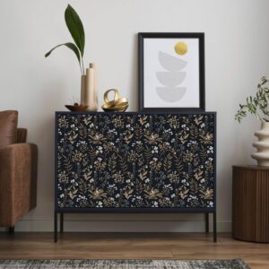 Abyssaly Black and Gold Peel and Stick Wallpaper Vintage, 17.7" x 118" Dark Floral Wallpaper Glod Leaf with White Flower Contact Paper for Wall Furniture Cabinet, Vinyl Self Adhesive Wall Paper