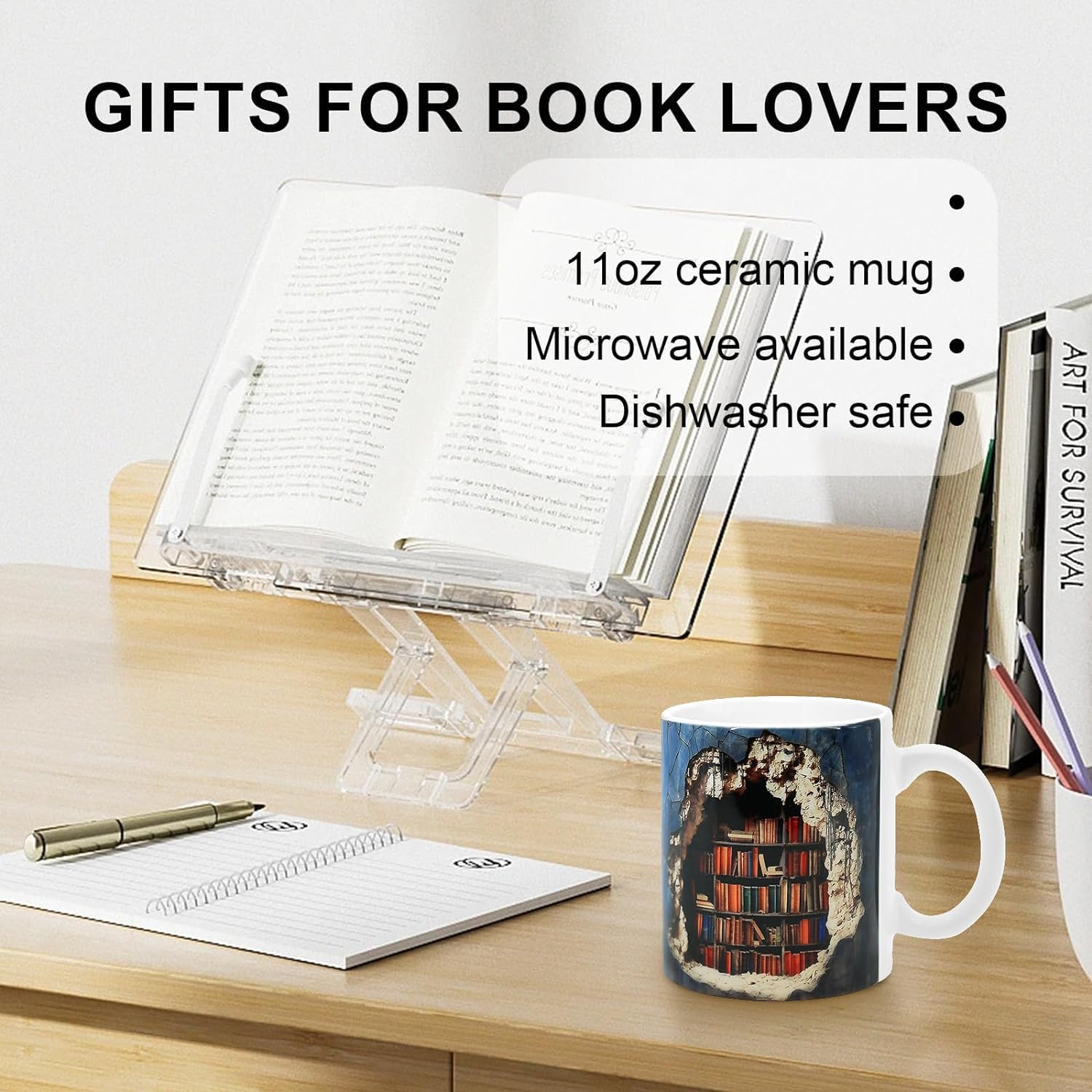 Jaysanter Visual Effect 3D Bookshelf Mug, Book Mug, Library Bookshelf Mug, Coffee Mug for Book Lovers Gifts, Creative Book Club Mug, Creative Space Design Multi-Purpose Ceramic Mug (Blue)