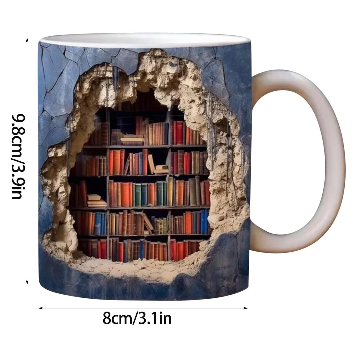 Jaysanter Visual Effect 3D Bookshelf Mug, Book Mug, Library Bookshelf Mug, Coffee Mug for Book Lovers Gifts, Creative Book Club Mug, Creative Space Design Multi-Purpose Ceramic Mug (Blue)