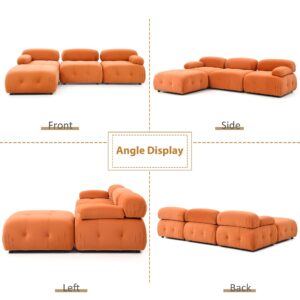 GNIXUU Modular Sectional Sofa, 93" Convertible L-Shaped Couch for Living Room, Modern Button Tufted Cloud Couches with Comfy Armrest, Orange Velvet