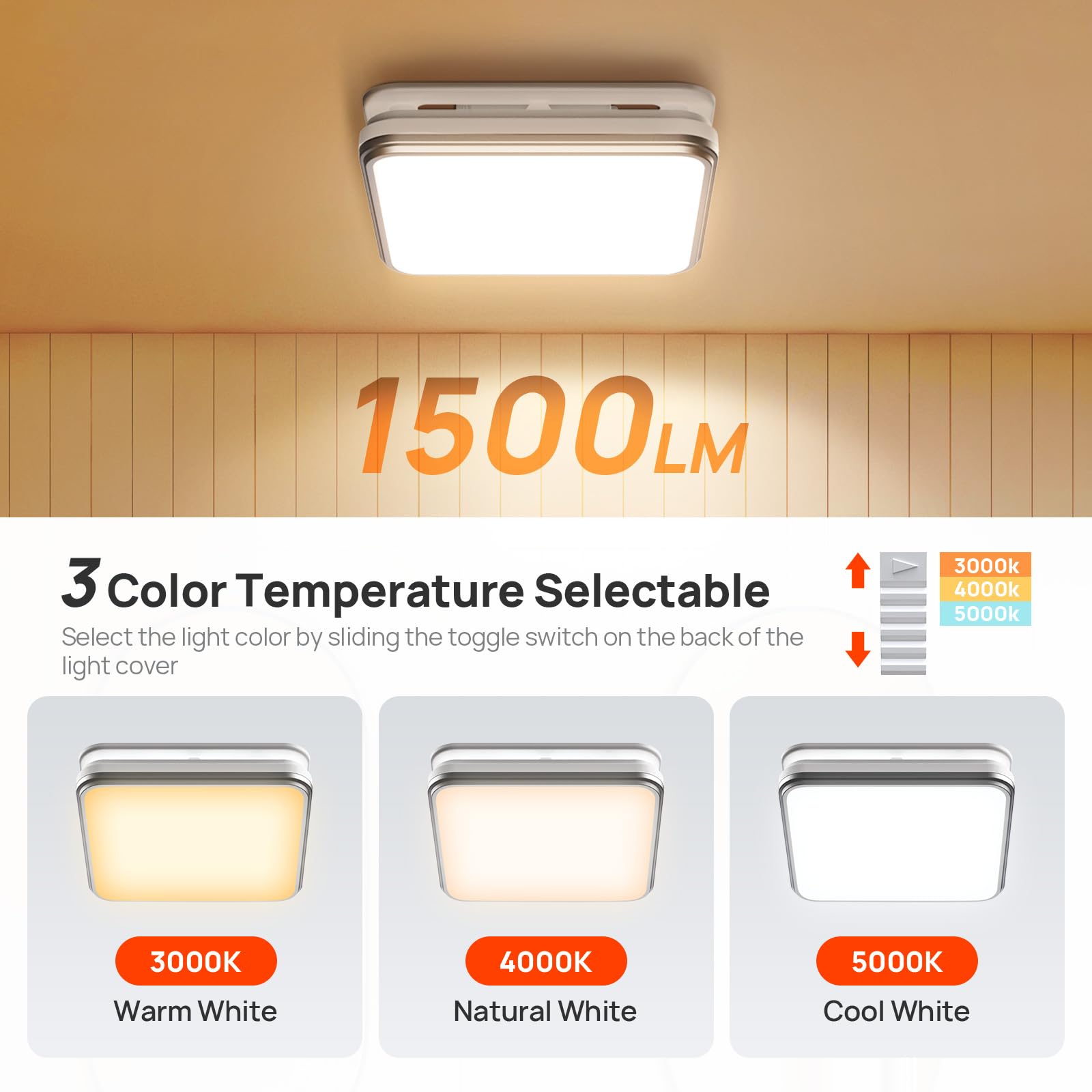 Consciot Bathroom Exhaust Fan with Light, 110/160 CFM Adjustable, 1.0 Sone, 40W Bathroom Ventilation Fan with Light for Ceiling, 1500lm LED Light 3000K/4000K/5000K Selectable & 2700K Nightlight