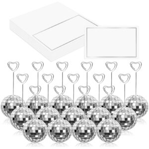 whaline 60pcs 2 inch disco ball table number holders place cards set silver tented cards name cards stands with heart swirl wire for wedding party table sign display supplies