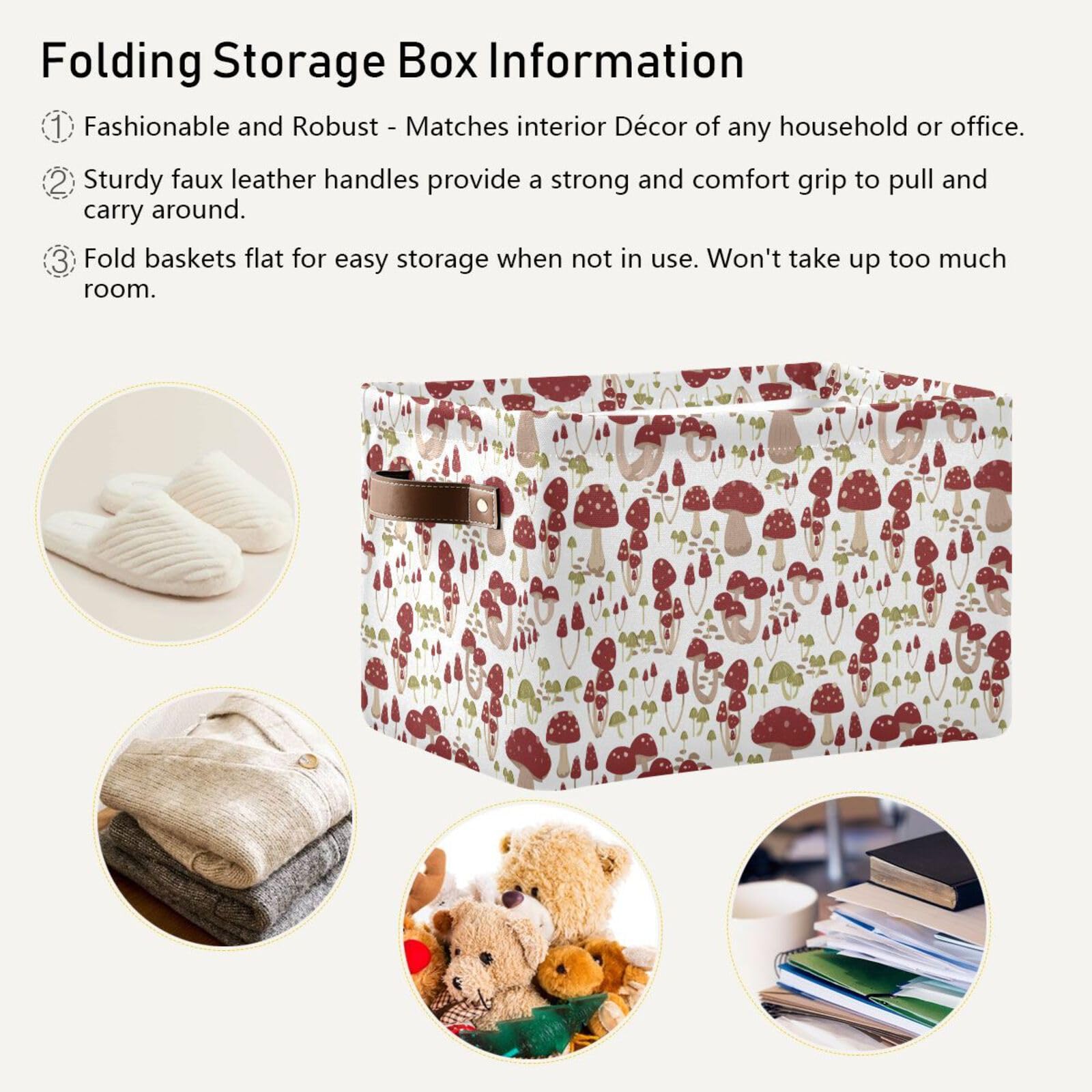 ALAZA Cute Mushroom Foldable Storage Box Storage Basket Organizer Bins with Handles for Shelf Closet Living Room Bedroom Home Office 1 Pack