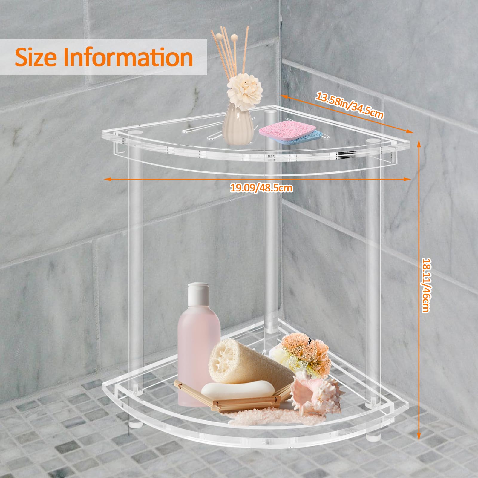 Cutora Acrylic Corner Shower Stool 13.6" L*13.6" W*18.1" H Clear Shower Bench for Inside Shower Waterproof Storage Shelf Shower Foot Rest for Shaving Legs Non-Slip Shower Chair Seat for Bathroom