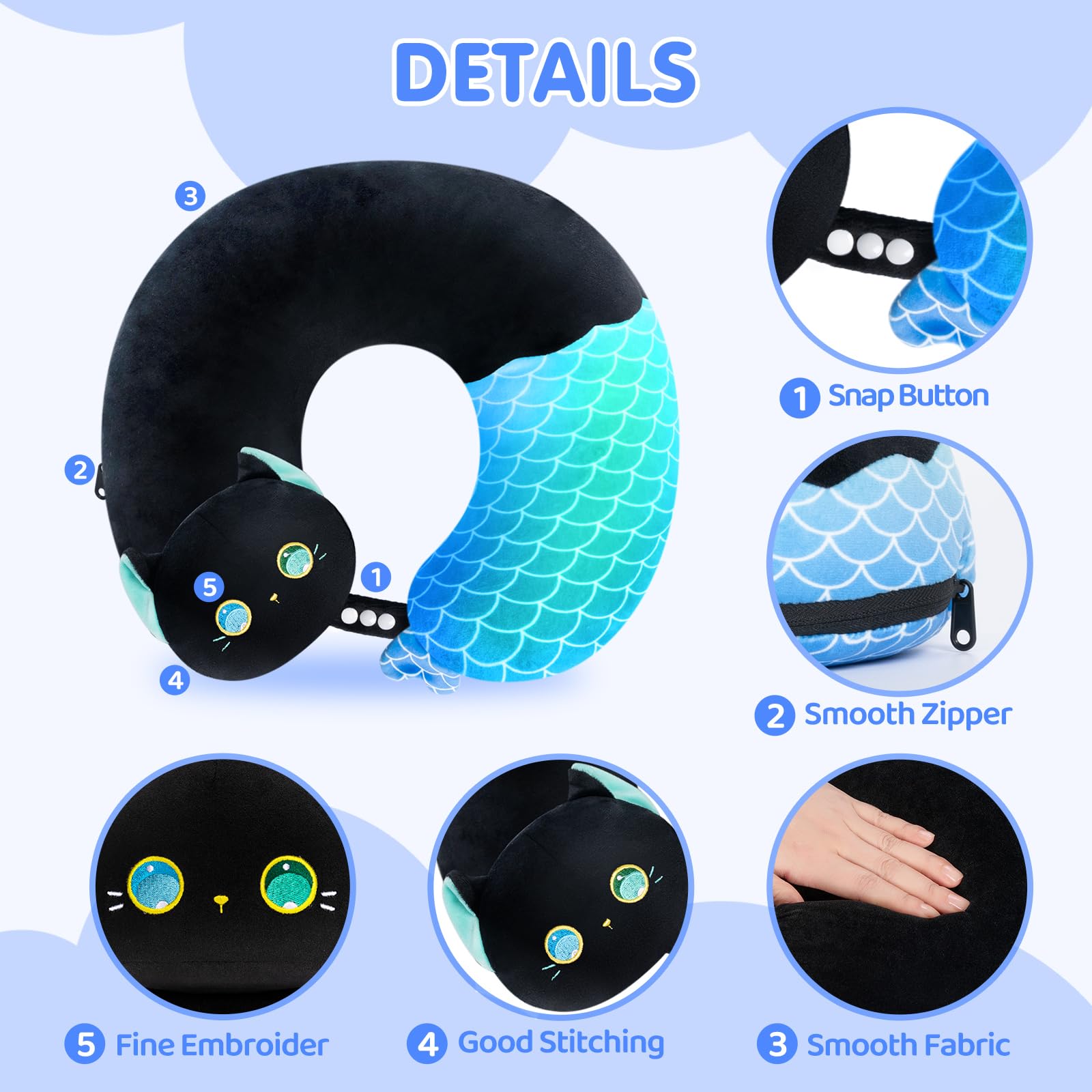 Caaaat Kids Travel Pillow, 2 in 1 Deformable Kids Neck Pillow with U-Shaped Pillow & Cute Cat Animal Reversible Plush Toy for Airplane, Car, Train