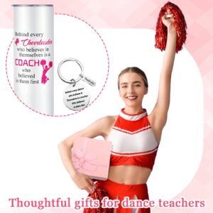 Suclain 2 Pcs Cheer Coach Gifts Set for Women 20 oz Cheerleader Tumbler with Lid Straw and Cheerleading Coach Keychain for Coach Cheerleader Birthday Retirement Gifts(Pink)